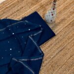 Indigo Blue Cotton Kurta with Mirror-Work & Zari Linen Dupatta