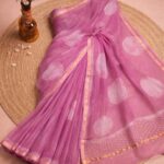 Handblock Printed Kota Doria Saree in Mauve Pink