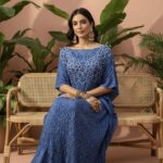 Steel Blue: Azure Mist Bandhani Kaftan