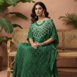 Emerald Green: Forest Glade Bandhani Kaftan