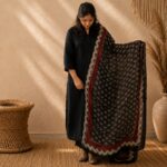 Charcoal Black Pure Cotton Top, Bottom & Dupatta Set